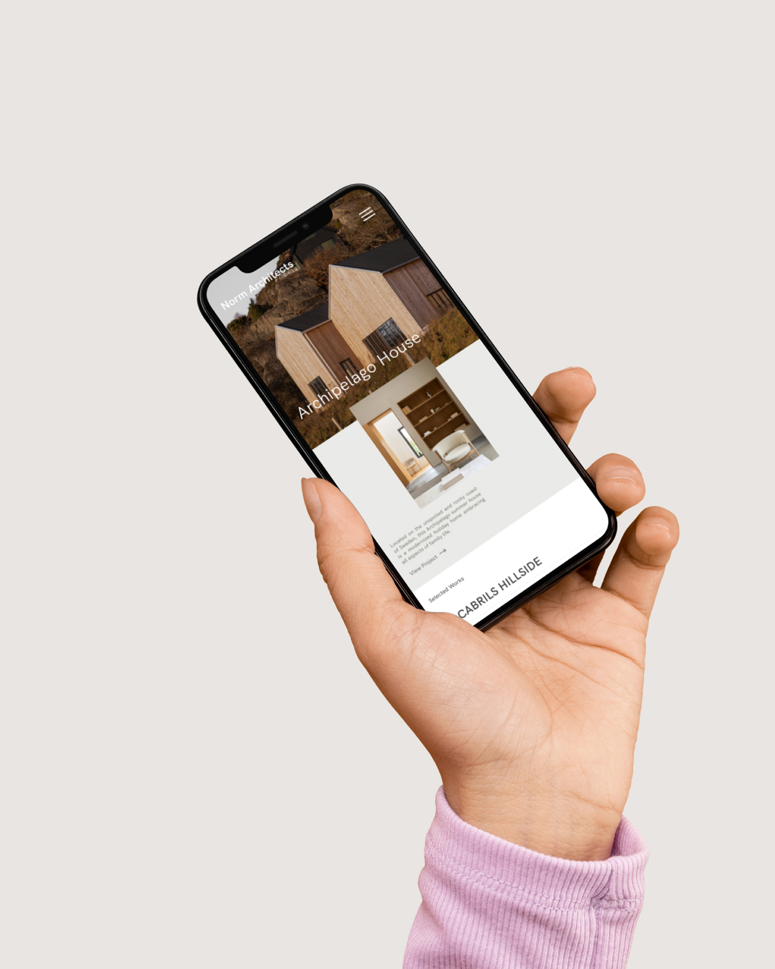 A mobile mockup of Norm website design