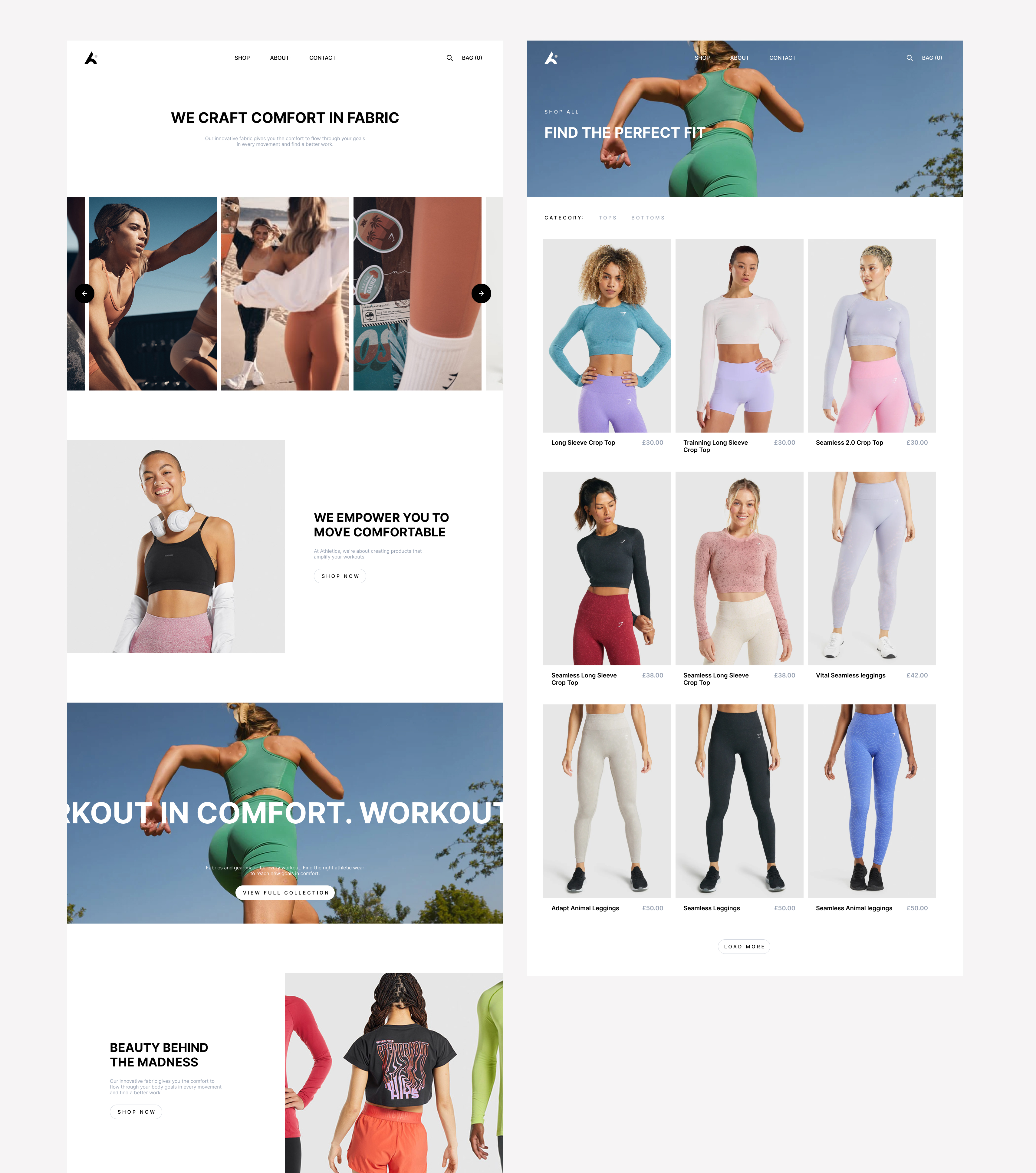 Athletics about and shop pages